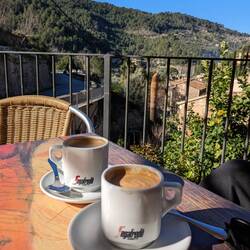 Having a wonderful coffee on a terrace in Deia