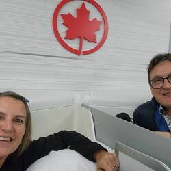 We are in the Business Pods on the last flight home 😴