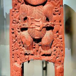 Carved doorway of a pataka.
