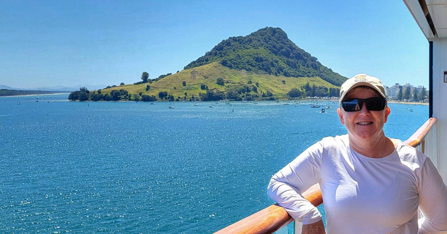 Julie, after climbing Mt. Maunganui