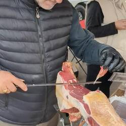 This is a common sight! Carving ham.