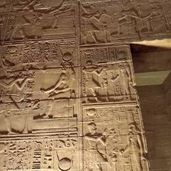 Philae Temple, Greek and Roman designs on columns, all temples built on west side where sun sets!