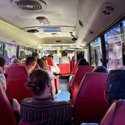 Getting comfortable for the bus ride from Flores to Rio Dulce