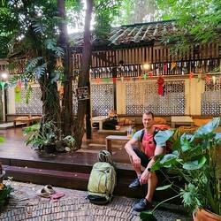 Hotel courtyard lounging