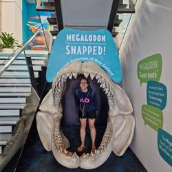 Martina im Maul des Megalodon