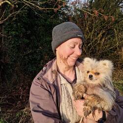 Rain, rain, rain! The ground is soo muddy. Mucky pup Leo gave Vicky a big hug when she picked him up