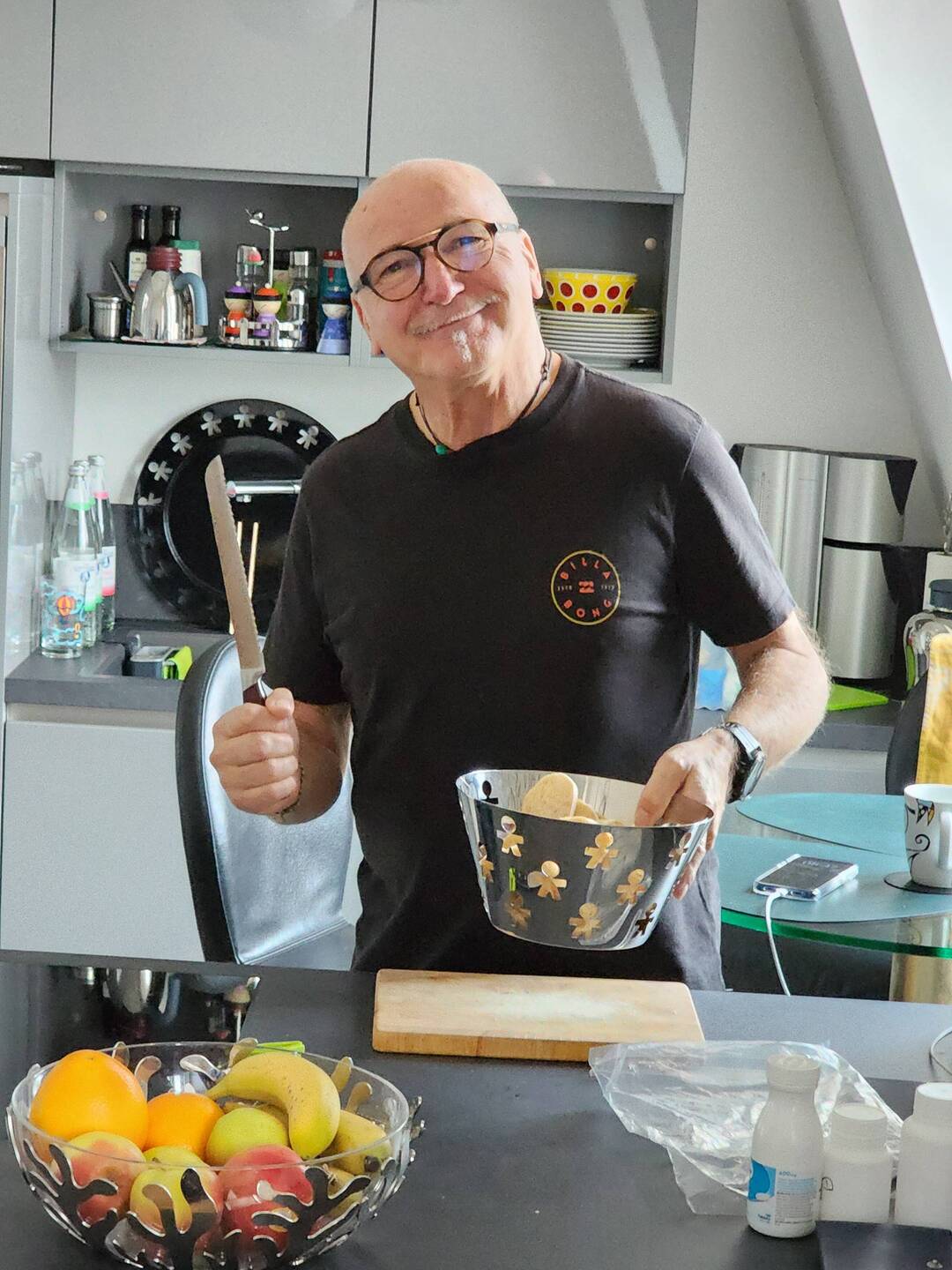 Andreas happy preparing breakfast rolls