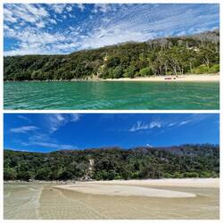 Oben Flut, unten Ebbe, selbe Stelle