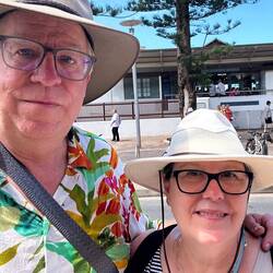 Couple self - Paul & Donna - outside of "The Pantry" on Manly Beach