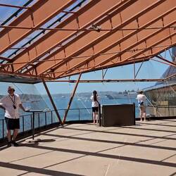 Panoramic view of the harbor from inside. Glass is installed at 45° preventing glare.