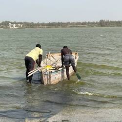 Salt workers on Lake Retba