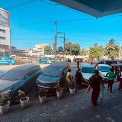 The hustle and bustle on the main street in the old town