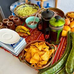 Snacks and coffee (the coffee is from Anita's own farm)