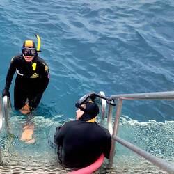 Julie coming back from snorkeling!