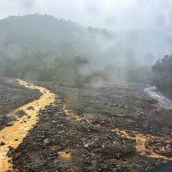 Meeting of two rivers on the way to Tortuguero; one sulphur-based (yellow) - R. Sucio & R. Hondura
