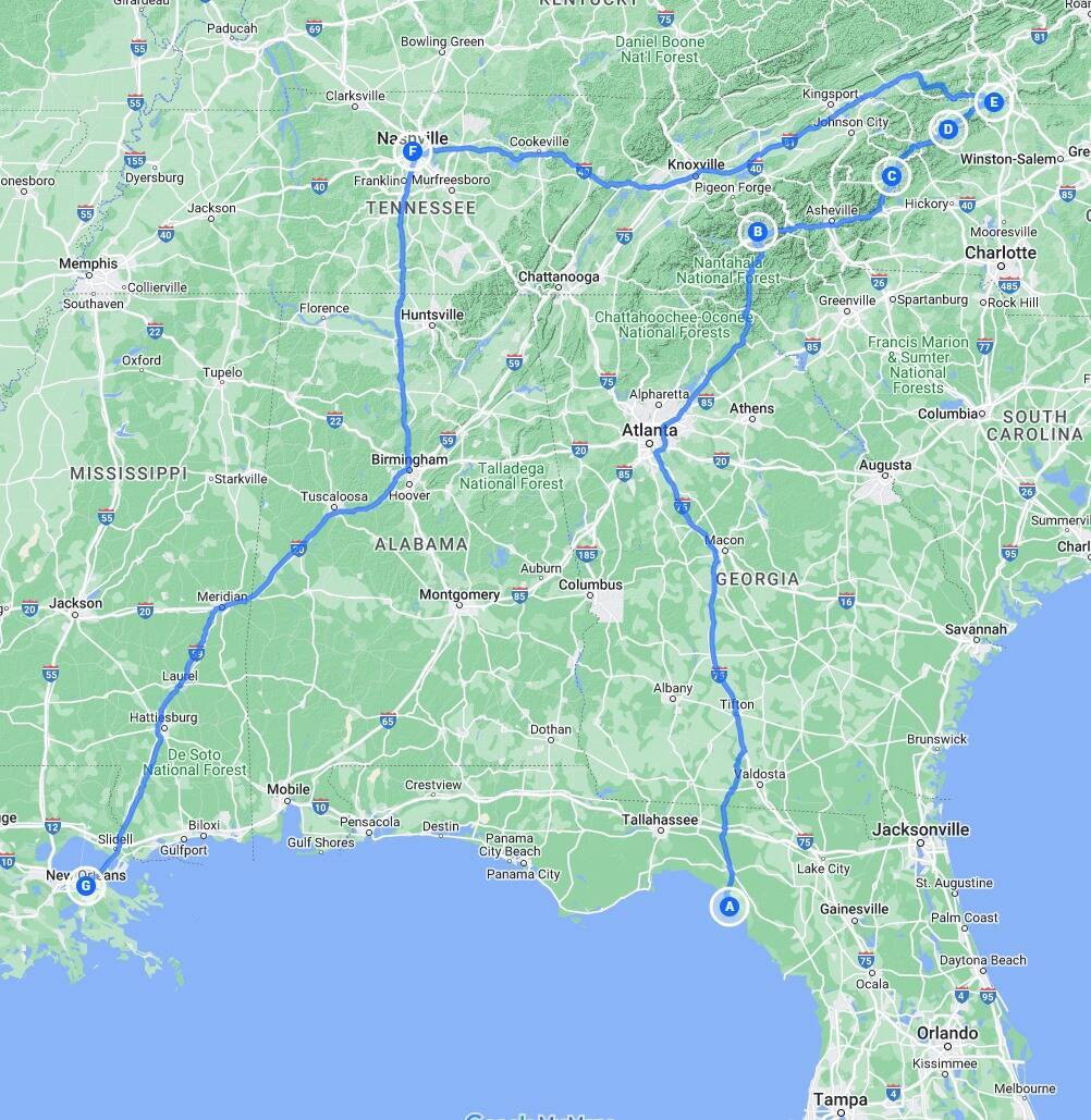 Geplante Route für die nächsten 7-10 Tage.