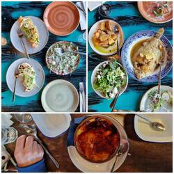 Vorspeise, Hauptgang, Dessert des Überraschungs-Menü