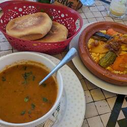 Harira soup and vegetable cous-cous... the local mix them together... YUM!