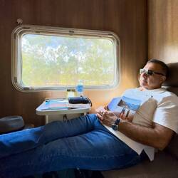 Mui taking a pre-lunch nap — aboard the IP ... somewhere in WA.