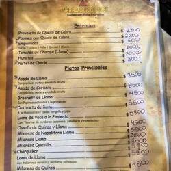 Dinner menu. $5000 pesos = about $5US