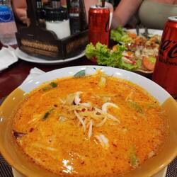 Tom yum seafood noodle soup
