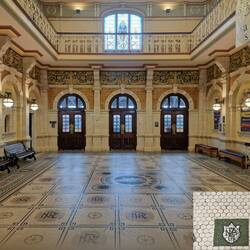 Bahnhofsgebäude, rechts unten Boden in der Brauerei