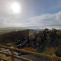 Art work of boat crashing into waves