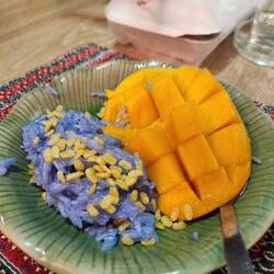 They soak a flower and take that coloring to add to rice to make it pretty blue colour