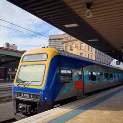 Our train from Sydney to Canberra ... a short three cars only — Sydney Central Station.
