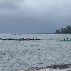 Canoe club practice in Hilo Bay