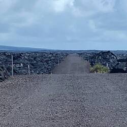 Emergency escape gravel road through the lava