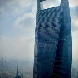 Looking up at Shanghai World Financial Center, the second tallest building in Shanghai