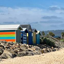 Iconic beach huts on the east coast of the Mornington Peninsula