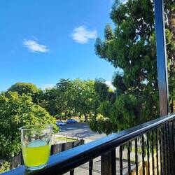 Cool beverage time on our balcony