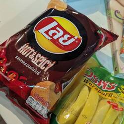 First 7/11 trip for snacks, mango 3/10 - so crunchy, crisps 6.5/10 - not spicy enough