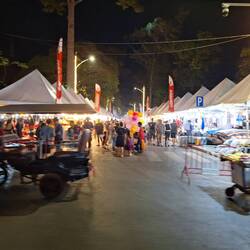 Vendors set up along the river for annual fair