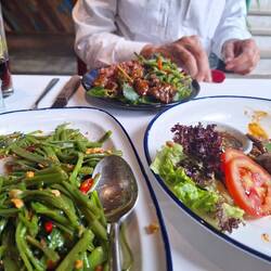 Stir fried morning glory and beef amok