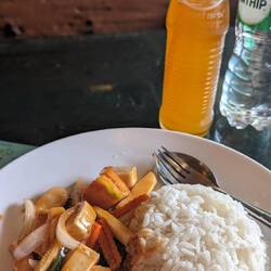 Sweet and sour tofu, 7.5/10, also the Fanta here is so orange coloured