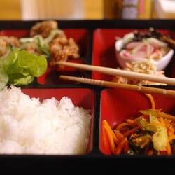 My Japanese meal at the market in Les Enfants Rouges.