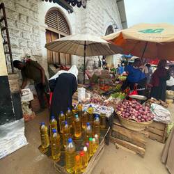 Oil and vegetables vendors at the local market