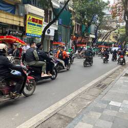 Nancy is ready for her first Hanoi street-crossing