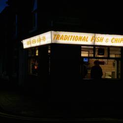 The chippy, just a couple of hundred yards away from our mooring, run by a couple in their 70s