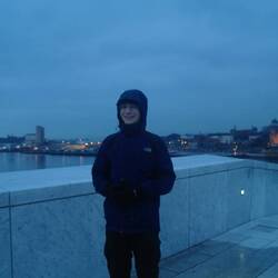 Chris on the marble clad Opera House roof