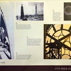 Panel showing historic photos, including one of the four clocks ... City Hall — Brisbane, QLD.