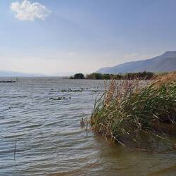 Im nahegelegenen Baxin sind wir noch eine Runde am See spaziert, mit Ausblick auf die Berge
