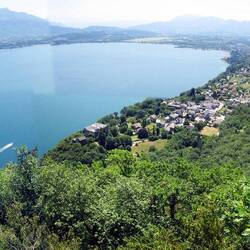 Looking over  Lac du Bourget towards the Massif des Bauges, Chambery and the Alps beyond.