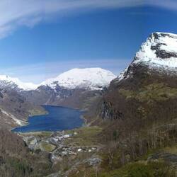 Panorama taken from one the slightly lower viewing platforms on a hairpin in the road.