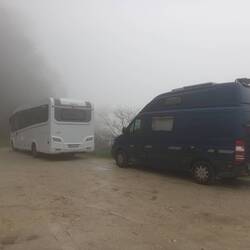 Stellplatz im Nebel ohne tolle Aussicht