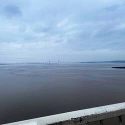 The Prince of Wales bridge, viewed from the Severn bridge (pont Havren).