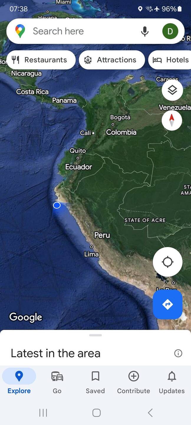 This mornings location. Rounding the bum of South America.